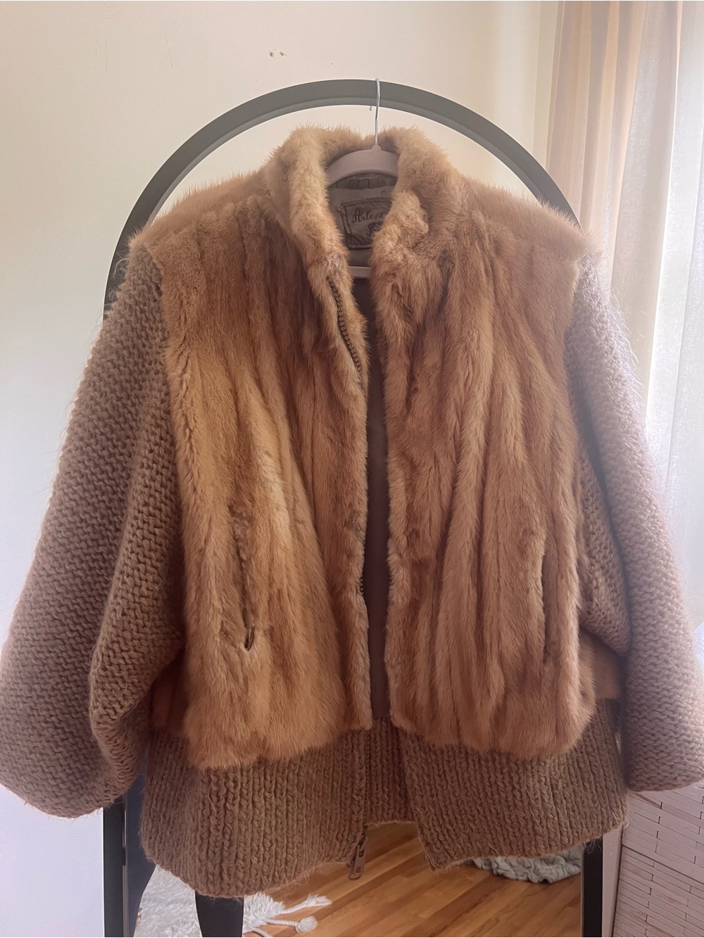 Womens Faux Fur Knit Jacket - Camel